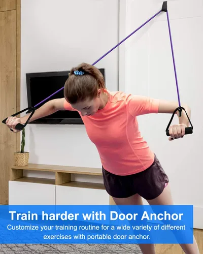 Miniatura 4 de Banda de ejercicio de resistencia con asas, banda de entrenamiento para terapia física, entrenamiento de fuerza, gimnasio en casa, fitness