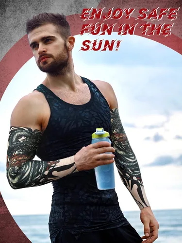 Miniatura 9 de Boao 20 piezas de mangas de brazo de enfriamiento para hombre, manga larga sin dedos, antideslizante, protección UV, mangas temporales para tatuajes