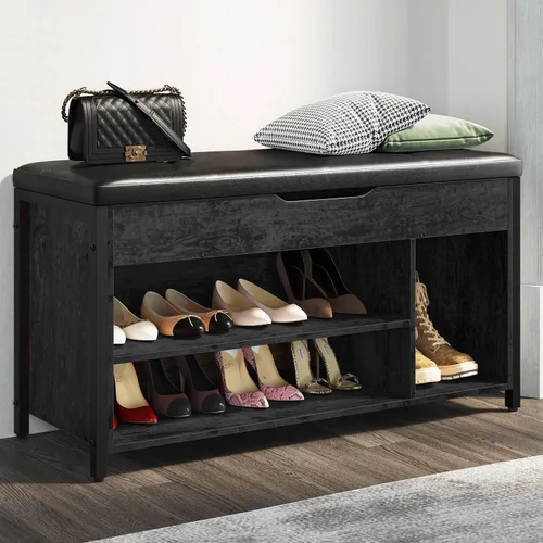 Banco para zapatos, banco de almacenamiento de zapatos con tapa elevable, banco de entrada con estante ajustable, organizador de zapatero de metal y