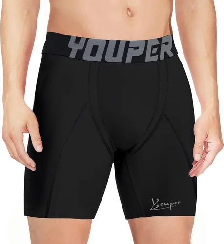 Miniatura 2 de Youper Pantalones cortos deslizantes de compresión para niños con copa protectora suave para béisbol, fútbol, hockey (paquete de 2)