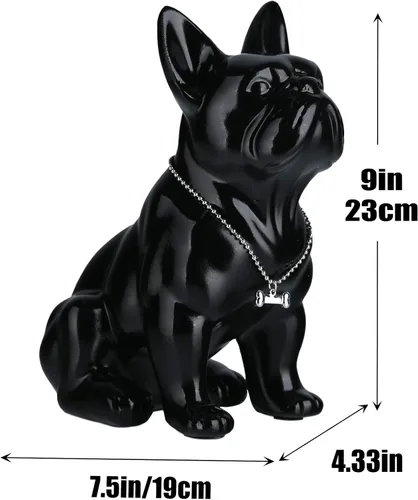 Miniatura 3 de Estatua negra de bulldog francés, estatua de pug sentado de resina, escultura de bulldog inglés para decoración del hogar, decoración de escritorio