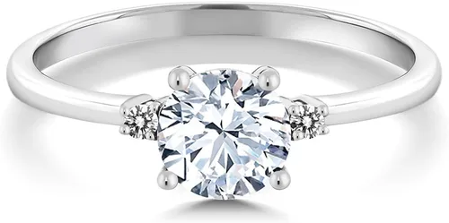 Miniatura 2 de Gem Stone King Anillo solitario de compromiso de oro blanco de 10 quilates con zafiro blanco y diamantes blancos para mujer (1.23 qttw)