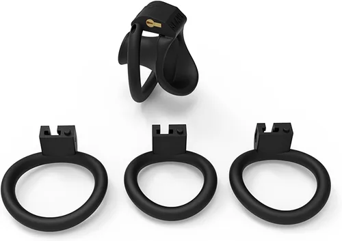 Miniatura 2 de Jaula hueca de castidad masculina con 4 tamaños de anillos, jaula de pene de bloqueo discreto para hombres, equipo SM Bondage para entrenamiento