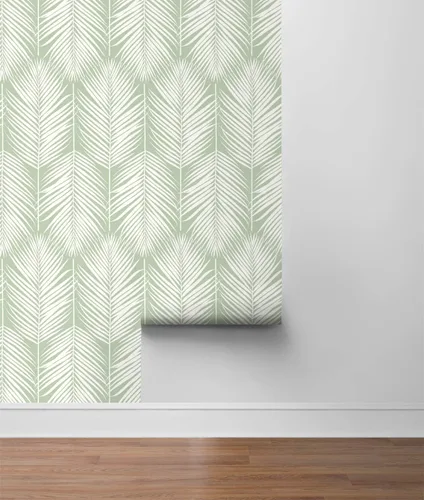 Miniatura 6 de NextWall Palm Silhouette Coastal Papel Tapiz Despegar y Pegar (Verde Pastel)