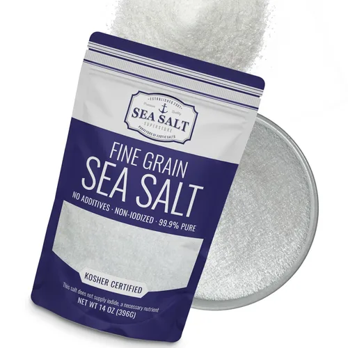 Sal de mar de grano fino para hornear, sal de mesa pura no yodada de Baja de reemplazo, rica en minerales para cocinar, bolsa de 14 onzas