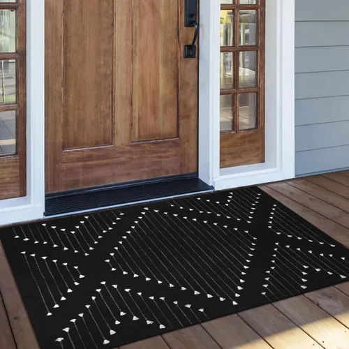 Miniatura 12 de LIVEBOX - Alfombra boho negra de 5 x 7 pies, grande y lavable para sala de estar, alfombra de algodón marroquí para dormitorio, interior y exterior