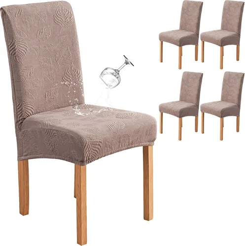 Miniatura 17 de Genina Juego de 2 fundas impermeables para sillas de comedor, fundas elásticas para sillas de comedor con hojas jacquard, protectores extraíbles