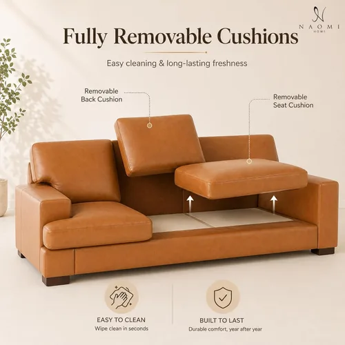 Miniatura 7 de Naomi Home Siggy - Silla decorativa de piel auténtica de 400 libras de capacidad, relleno de cojín de plumas de ganso para comodidad similar a una