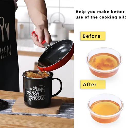 Miniatura 4 de ONTUBE Contenedor de grasa de tocino de cerámica con colador, recipiente para almacenamiento de aceite de cocina con colador para cocina