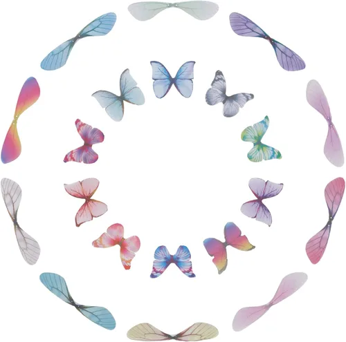 Miniatura 9 de SUNNYCLUE 1 caja 180 pares de decoraciones de mariposa de tela 3D adorno de mariposa pequeñas alas de mariposa de organza para bricolaje, joyas