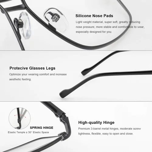 Miniatura 5 de Gafas de lectura para hombre, cuadrado, doble puente, bloqueo de luz azul, para lectura de computadora