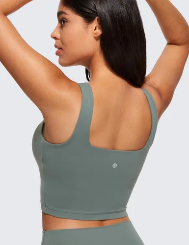 Miniatura 69 de CRZ YOGA Butterluxe Brasier deportivo de cuello cuadrado para mujer, estilo camiseta corta sin mangas, acolchado con soporte integrado para yoga