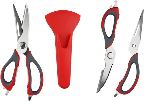 Miniatura 9 de Tijeras de cocina, tijeras profesionales resistentes de acero inoxidable multiusos con tapa, tijeras de cocina afiladas resistentes para verduras