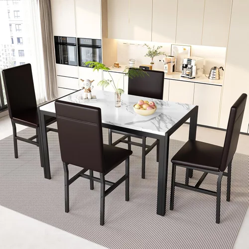 Miniatura 4 de DKLGG Juego de 4 mesas de comedor para 4, juego de 4 mesas y sillas de cocina de mármol sintético, moderno juego de mesa de comedor de 5 piezas