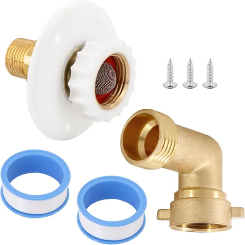 Miniatura 7 de kipa Brida de entrada de agua para autocaravana, latón con codo de manguera, válvula de retención y conector FPT de 1/2" rosca hembra, brida de 3