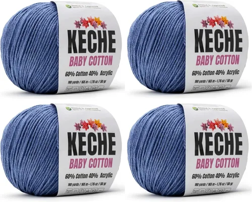 Miniatura 52 de Keche Hilo de algodón, 60% algodón, 40% hilo acrílico, hilo de algodón suave para crochet y tejer, hilo amigurumi, 1 madeja/bola, 1.76 onzas (50g)