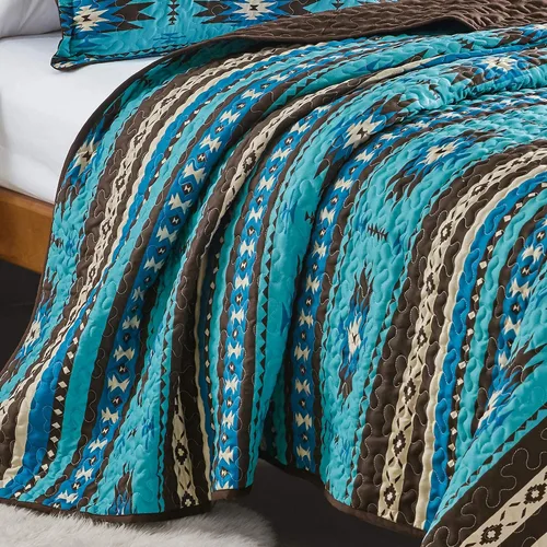 Miniatura 4 de Jaba - Juego de edredón de 3 piezas con estampado fino, tamaño King, para todas las estaciones, diseño tribal navajo nativo americano, con fundas