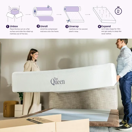 Miniatura 3 de NapQueen Colchón tamaño Twin de 6 pulgadas, colchón de espuma viscoelástica de carbón de bambú, cama en una caja, blanco