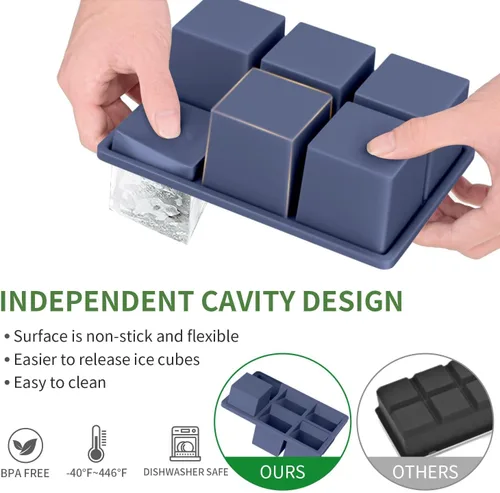 Miniatura 4 de Bandeja grande para cubitos de hielo para whisky: FDDBI Molde grande cuadrado para cubitos de hielo para cóctel - Paquete de 3 bandejas de silicona
