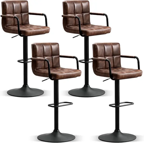 Miniatura 21 de Furniliving Taburetes de bar ajustables con respaldo, juego de 2 taburetes de bar negros, taburetes de bar de terciopelo con giro de 360°, taburetes