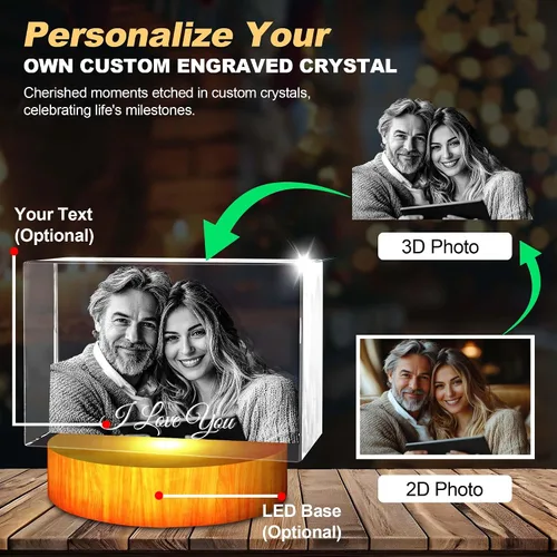 Miniatura 2 de Foto de cristal 3D, regalos personalizados para mujeres, mamá, papá, pareja, regalos personalizados con tu propia foto, imagen de vidrio grabada