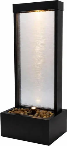 Alpine Corporation MLT170S - Fuente de cascada para interiores y exteriores de 48 pulgadas con luz LED, moderna fuente de agua de pared negra de