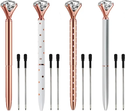 Miniatura 10 de Oddmoal Bolígrafos de diamantes divertidos y elegantes para mujer, bolígrafos de metal brillante, tinta negra, 12 unidades (colores mezclados)