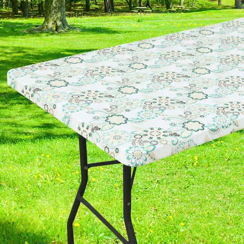 Miniatura 15 de Smiry Mantel cuadrado para mesa de pícnic, impermeable, elástico, ajustable, para campamento, protector de vinilo con parte trasera de franela Beige