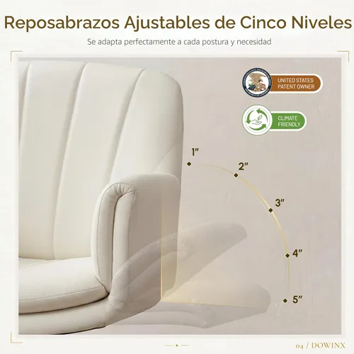 Miniatura 3 de Dowinx Silla Criss Cross con brazos ajustables de cinco niveles y ruedas - Cómoda silla giratoria de cuero sintético ergonómica para tocador - Silla