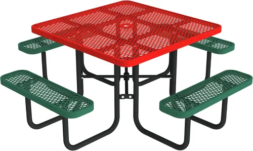 Miniatura 7 de Norwood Commercial Furniture - Mesa de picnic redonda de 46 pulgadas con bancos y agujero para paraguas, mesa de picnic portátil de acero de grado