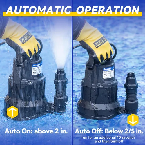 Miniatura 4 de Acquaer Bomba de sumidero automática de 1/2 HP, bomba de agua sumergible de 2450 GPH con adaptador de válvula de retención de manguera de jardín