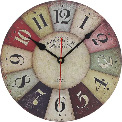 Timelike Reloj de pared de madera de MDF, estilo retro, estilo retro, estilo rústico, estilo retro, reloj de pared de cuarzo (12 pulgadas, colorido)