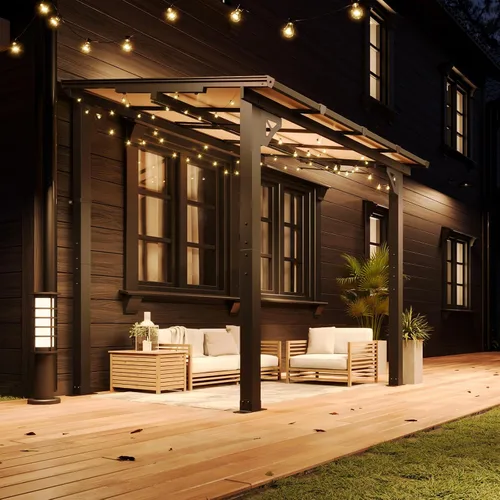 Miniatura 18 de Aoxun Pérgola de 8 x 5 pies para patio, cenador con techo inclinado, pérgola para parrilla grande montada en la pared, toldos resistentes