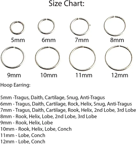 Miniatura 36 de Aretes de plata de ley abiertos para cartílago, tragus, delgados, calibre 22