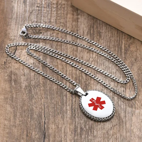 Miniatura 3 de MEALGUET Collar personalizado de alerta médica Collar con colgante de identificación médica de emergencia de acero inoxidable para hombres, mujeres