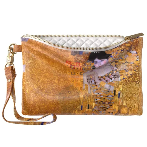 Miniatura 4 de Bolsa de maquillaje de 9.5 x 6 pulgadas, bolsa dorada para bolso de mano, accesorios de correa famosa, organizador portátil cosmético, diseño