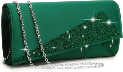 Bolso de mano de noche con diamantes de imitación de satén con purpurina brillante para mujer, fiesta, boda, cóctel, baile de graduación en caja de