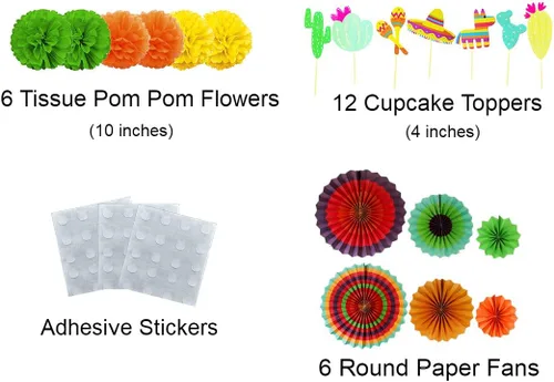 Miniatura 3 de Suministros para fiestas mexicanas, kit de decoración para fiestas temáticas de México, para festivales, cumpleaños, tacos (paquete de 35)