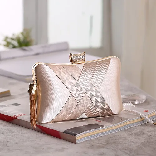 Miniatura 7 de Pinprin Women's Evening Clutch Bags Silk Satin Party Handbags Bridal Wedding Purses with Detachable Metal Chain