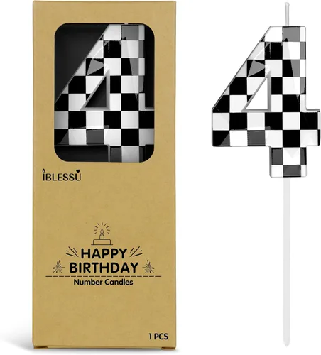 Miniatura 9 de Velas de cumpleaños de autos de carreras número 3, velas de cumpleaños a cuadros negros y blancos de 2.68 pulgadas, velas de números con temática