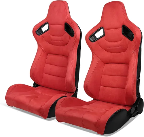 Miniatura 16 de IKON MOTORSPORTS, Asiento universal de carreras PU + cuero de carbono + gamuza, con deslizadores dobles, asiento deportivo reclinable negro
