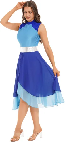 Miniatura 3 de TiaoBug Women's Adult Color Block Lyrical Praise Dance Dress Modern Contemporary Workship Dance Costume