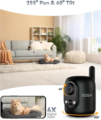 Miniatura 4 de Xega Cámara de seguridad celular 4G LTE inalámbrica para interiores, cámara 2K sin WiFi para bebé/mascota/ancianos con aplicación de teléfono, 355 °