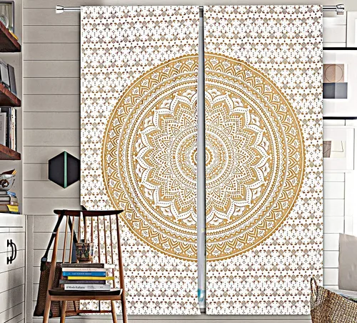 Miniatura 16 de Cortinas de ventana de mandala hippie indio, gitano, bohemio, sol, luna, hermosas cortinas para dormitorio, sala de estar, balcón, cenefa