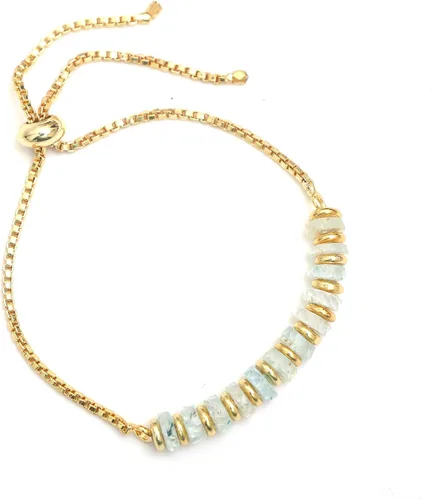 Miniatura 22 de Natural Heishi Beads With Spacers Slider Bracelet Gemstone Healing Jewelry With 14k Yellow Gold Plated 8- Inch Adjustable Length