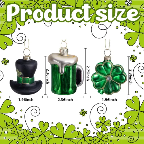 Miniatura 2 de 9 adornos de cristal para el día de San Patricio, Irlanda verde con sombrero de trébol de San Patricio, adornos colgantes de cerveza, adornos