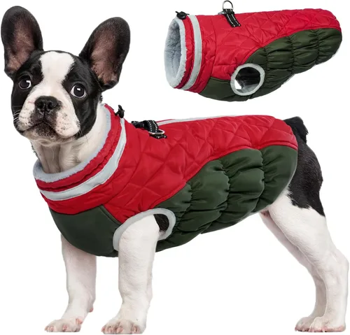 Miniatura 35 de FUAMEY - Chaqueta de invierno para perro, chaleco acolchado con arnés, ropa cálida para mascotas, abrigo con cremallera, impermeable, para perros