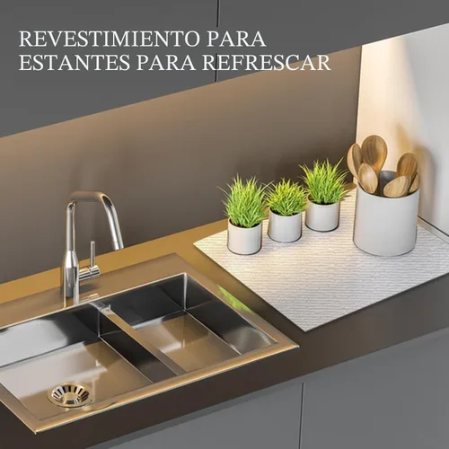Miniatura 7 de Beautysaid Revestimiento de estante y cajón para armario de cocina, papel antideslizante no adhesivo, impermeable, lavable, grueso para tocador