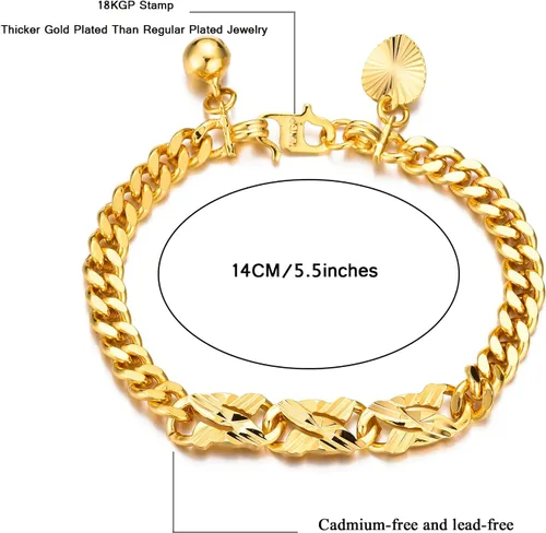 Miniatura 6 de Ethlyn Pulseras de bebé para niños y niñas, chapados en oro de 18 quilates, pulseras de cadena de eslabones cubanos para niños, exquisito regalo