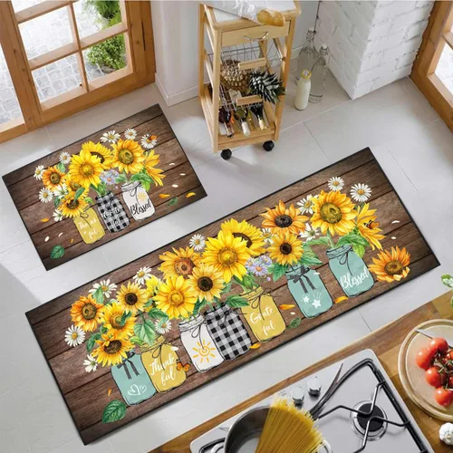 Miniatura 10 de Juego de alfombras de cocina para chef 2 piezas, alfombra de piso de estilo granja de estilo rústico, decoración de alfombras absorbentes y lavables